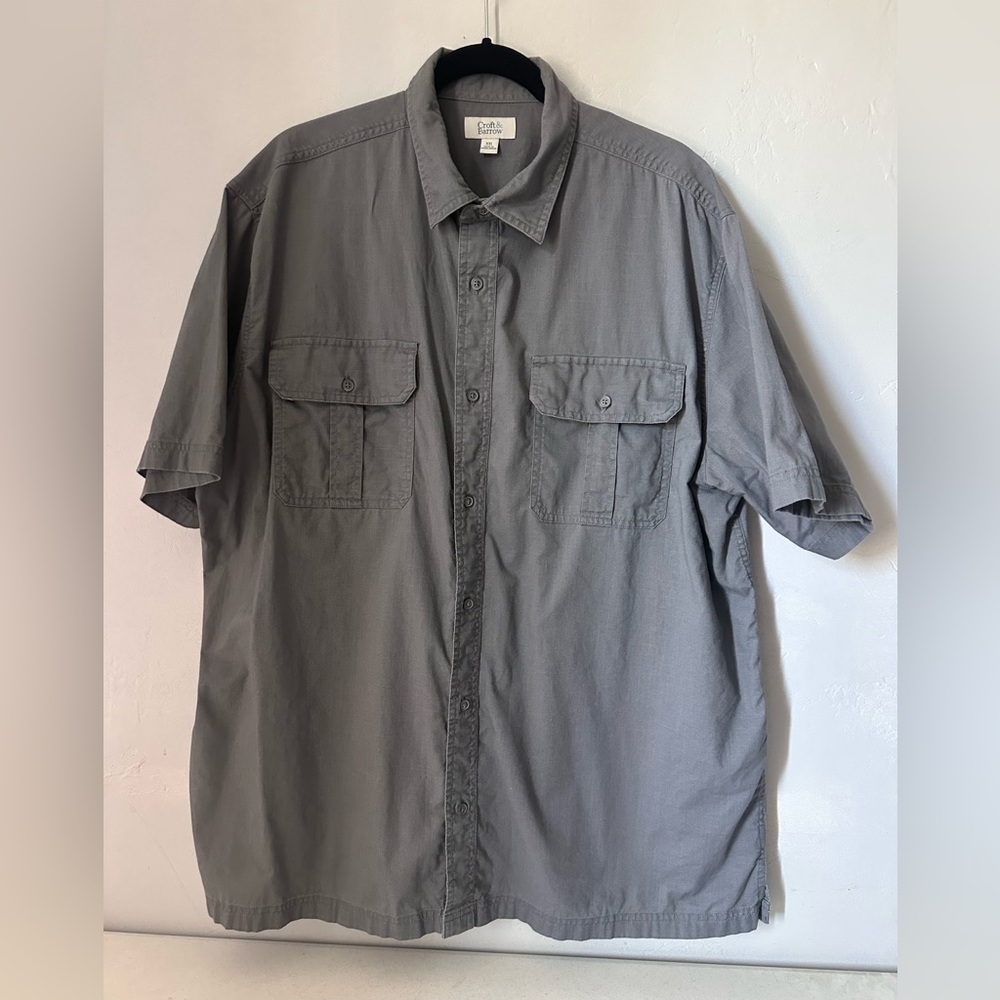 Croft & Barrow Grey Short Sleeve Button-Down Shirt  Cotton with Pockets Size XXL